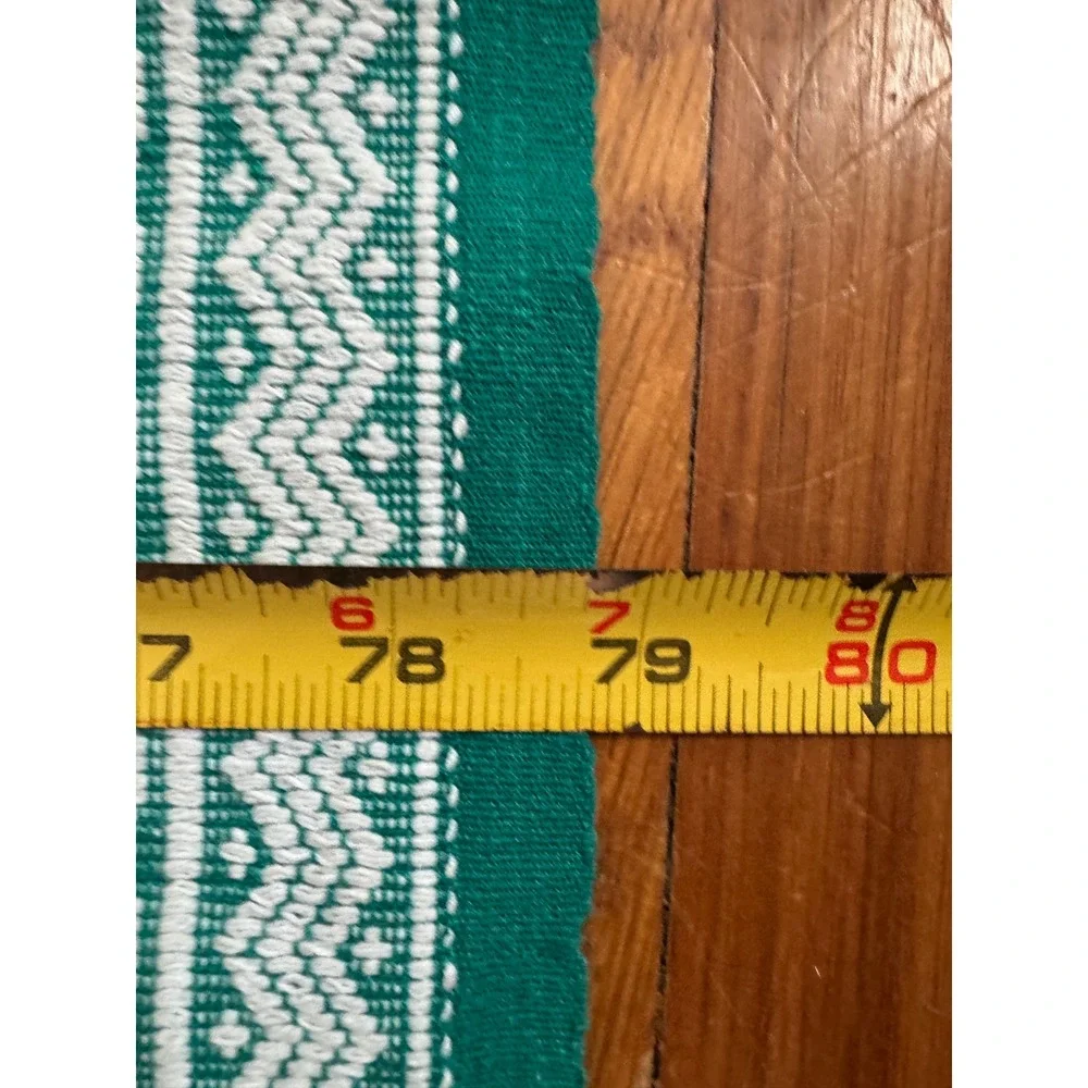 Vintage Handwoven‎ Teal Green Cotton Textile Brocade Geometric Pattern 87x79